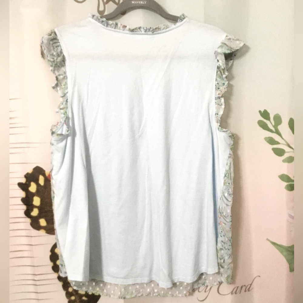 Lauren Conrad Light Blue Floral Print Flutter Sleeve Blouse~Size XXL - Picture 6 of 7